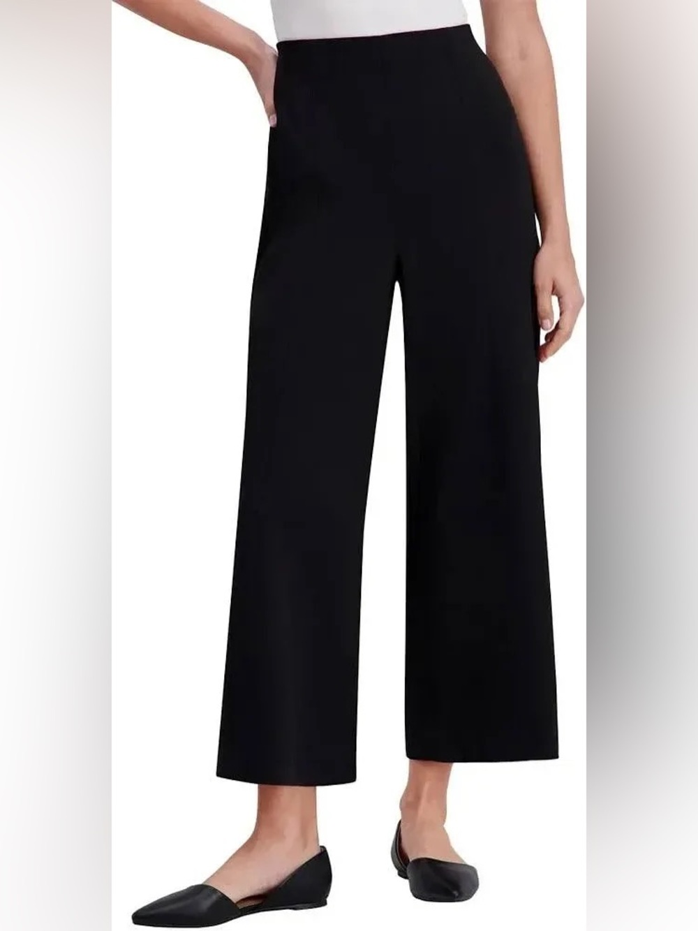 Kenneth Cole Women's High Rise Wide Crop Pants, Black,